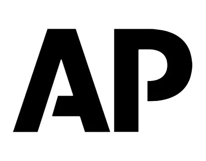 A black and white logo of the ap.