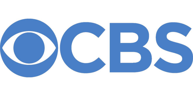 A green background with blue letters that say " cbs ".