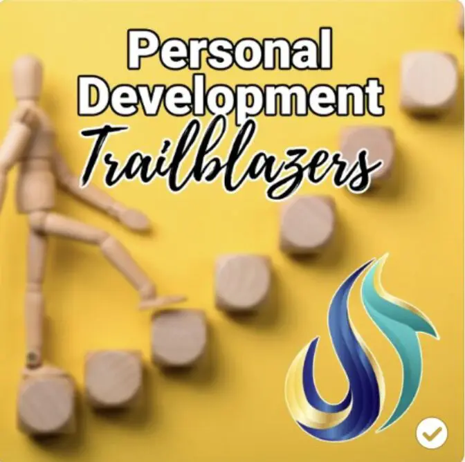 A yellow background with wooden blocks and the words personal development trailblazers.